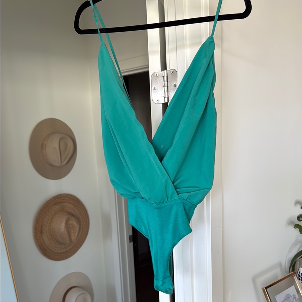 Teal Plunge Wrap Bodysuit